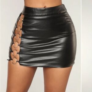 Fashion nova Black Faux Leather Skirt with Ring Accents
